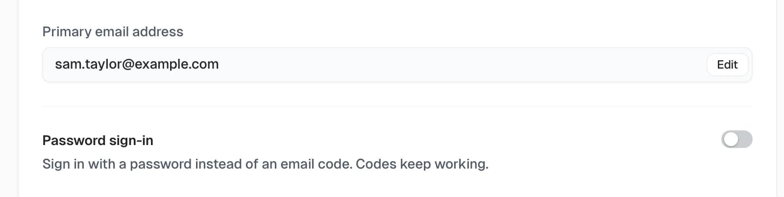 The Password sign-in switch, turned off, on the Profile page