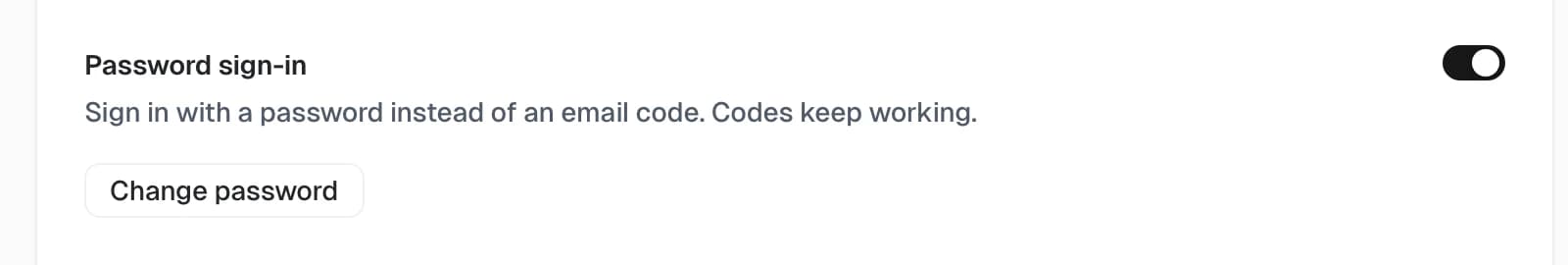 Password sign-in turned on, with the Change password button below it