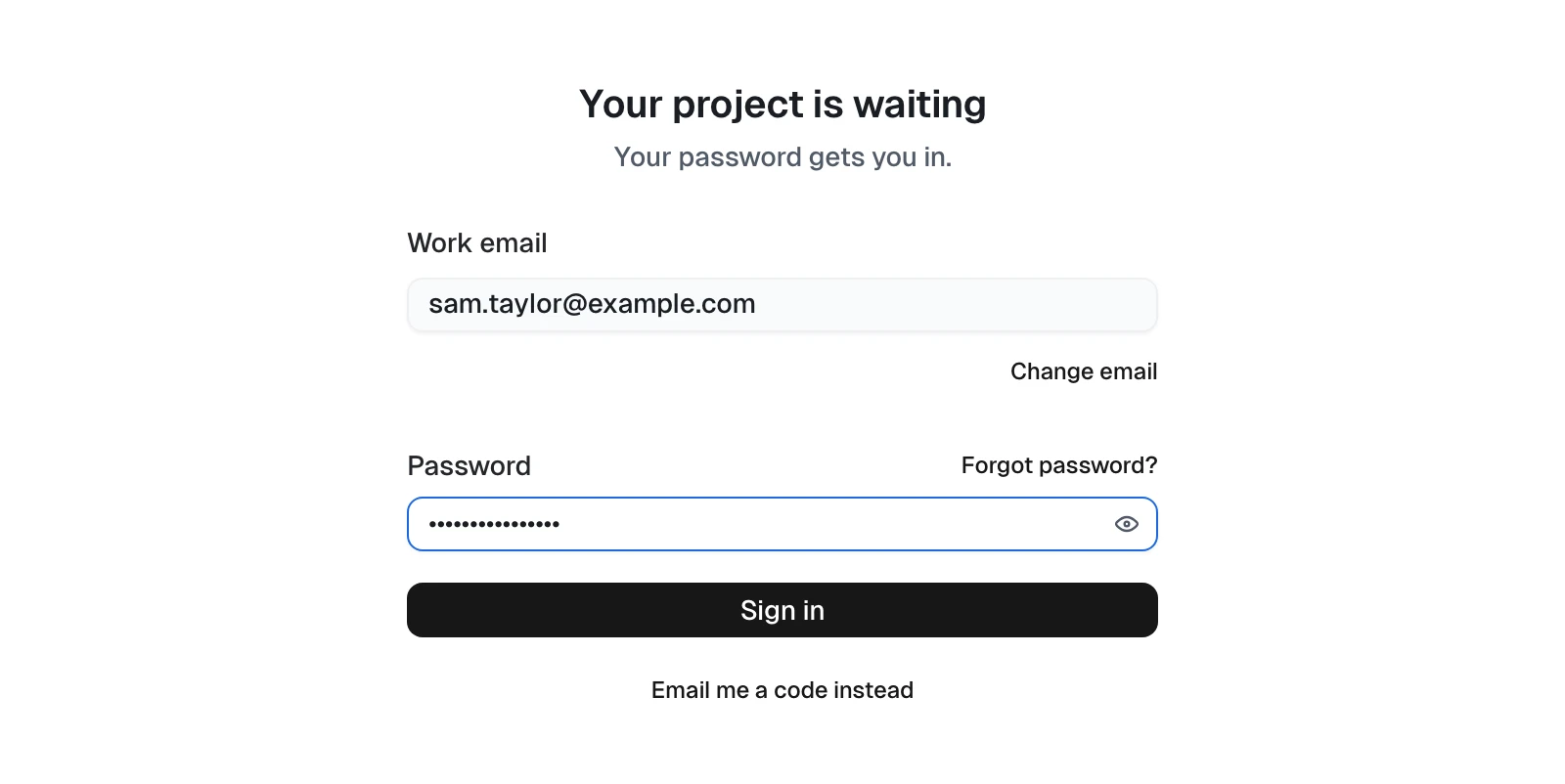 The Tracta sign-in screen asking for a password, with Forgot password? and Email me a code instead